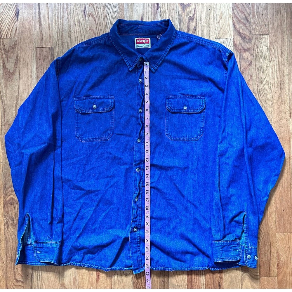 Wrangler‎ Denim Shirt Mens Size 3XL Blue Stretch Cotton Button Western Shirt - Picture 9 of 12
